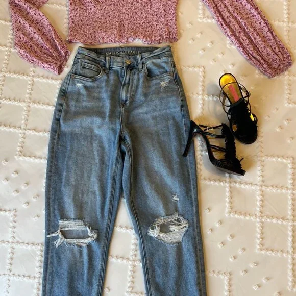 American Eagle Curvy Mom Ripped Stretch Jeans SIZE 0 - Picture 12 of 12